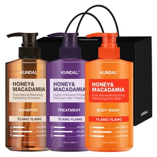 쿤달 샴푸 500ml + 트리트먼트 500ml + 바디워시 500ml 3구 선물세트 B 일랑일랑 + 쇼핑백 블랙, 1세트