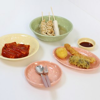 믹스 분식기 A 5종 세트, 올리브 마블(깊은면기), 망고 마블(얕은 면기 / 소스 종지), 피치 마블(오발 플레이트 / 앞접시), 1세트, 깊은 면기 + 얕은 면기 + 오발 플레이트 225mm + 앞접시 + 소스 종지