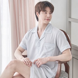 디에스도씨 남성용 냉감 레이온 반팔 카라 잠옷 상하의 세트