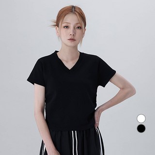 Awesomearound 女款V領側抓褶短袖T恤