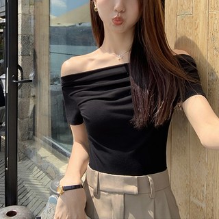 아이엠몽 여성용 마가 오프숄더 코튼 반팔 티셔츠