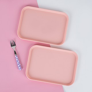 제로웨이스트 파스텔 트레이 카페 사각 쟁반, 핑크, 2개