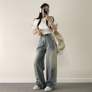 위드후이린 여성용 보이 와이드 데님 팬츠