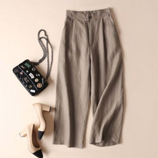 엘쏘 여성용 통기성 와이드 레그 루즈핏 린넨 팬츠