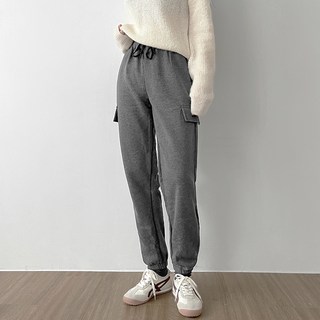 Cotton Closet女款刷毛彈性鬆緊假口袋慢跑褲