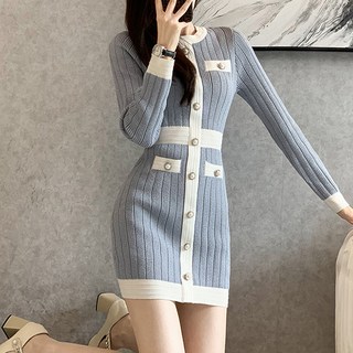 어썸풀 몽벨리 배색 니트 원피스