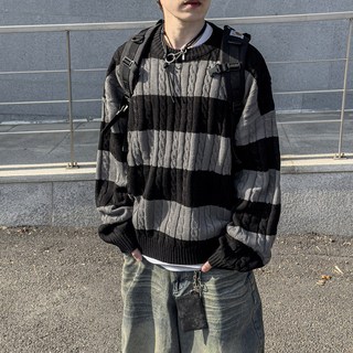 지금 JIIGEUM 밴디드 단가라 꽈배기 니트