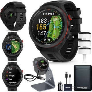 골프 GPS 가민 어프로치 S42 스마트워치 생생한 1.2인치 터치스크린 디스플레이 긴 배터리 수명 활동 및 수면 추적 시그니처 스탠드 전원 번들과 함께 앱과 통합, 47mm - Black, S70 with CT10 Starter Set (3), 1개
