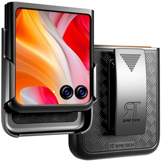 Rome Tech 벨트 클립 홀스터 케이스 모토로라 RAZR+ 플러스 2024 / 모토 레이저 50 울트라 그립 텍스처 러기드 폰 커버 - 블랙 500575