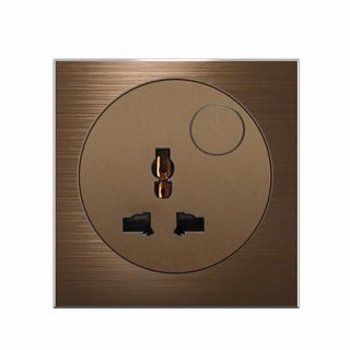 커피 색상 범용 레트로 Eu 220V 벽 조명 스위치 리셋 버튼 LED 표시등이 있는 전기 소켓, 1개