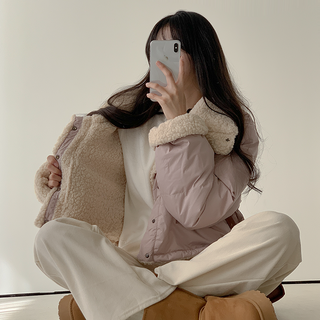 슬로우베리 양털 카라넥 크롭 숏 양면 패딩 (4color)