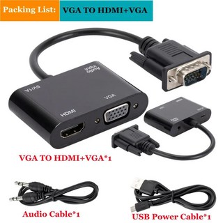 VGA to HDMI 호환 어댑터 분배기 3.5mm 오디오 지지대 듀얼 디스플레이 PC 프로젝터 멀티 포트, 02 VGA TO HD VGA, 1개