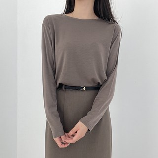더보느 여성 기본 긴팔 기모 라운드 티셔츠