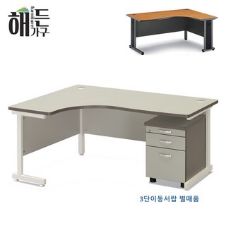 넓은책상 L자책상 사무용 사무실 책상(화이트다리), 샌드
