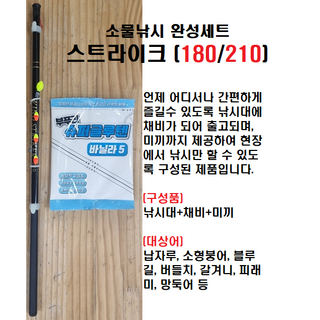 소물낚시완성세트 스트라이크(낚시대+채비+미끼) 납자루 피래미 버들치 소형붕어완성세트, 210