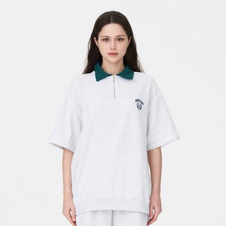Moz Moz 月桂樹刺繡合身衣領運動衫半拉鍊, 白色混色