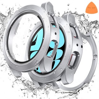 137901 [2 in 1] GotON 온 방수 케이스 삼성 갤럭시 워치 7 6 5 4 FE 44mm 40mm 360° 보호 하드 PC 전면 & 후면 범퍼 강화 유리 액정보, Galaxy Watch 6 40mm, 실버