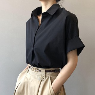 여자 면접 치마 정장 - 드마엘 아일리 베이직 카라넥 셔츠 블라우스