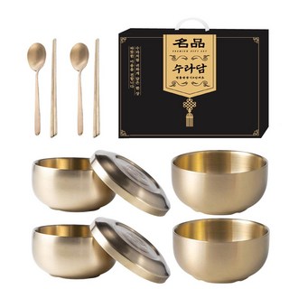 전통 반상기세트 2인 제사 밥 그릇 방짜 유기 놋그릇 식기 수저 세트 설날 어버이날선물, 1개, 2인 반상기 세트, 골드