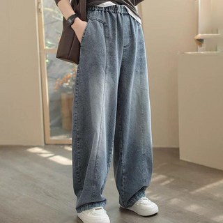 PEROLA 여성복 가을 빅사이즈 청바지 와이드 세미 배기 팬츠