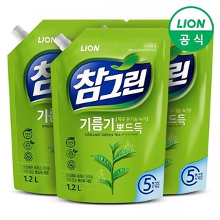 참그린 녹차 기름기 뽀드득 주방세제 1.2L리필 3개, 1.2L