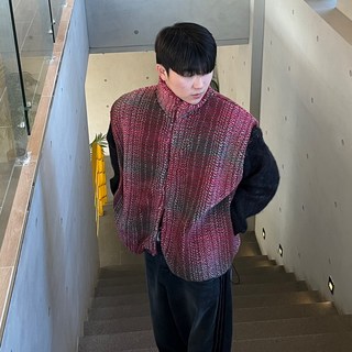 남여공용 남자 남성 커플 양털 뽀글이 체크 플리스 후리스 조끼 투웨이 집업 베스트 자켓