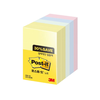 3M 포스트잇 노트 알뜰팩 656-5A ( 51 X 76 mm ), 노랑 + 애플민트 + 크림블루 + 러블리핑크, 1세트