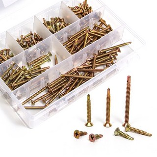 ZIO-BIZ 접시머리 직결피스 7종세트 황색 210pcs / 직결나사 철판피스 스텐피스 십자형볼트 철판 알루미늄 PVC 목재 나무 나사못 수공구 와셔머리 접시머리 나사 못 피스 1세트 상품 이미지