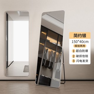 전신거울 스탠드형 이동식 드레스룸 대형거울 거울, 아니요, 두꺼운 프레임 150x40CM 심플 실버 이중목적