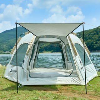 루앤 원터치텐트 전체개방 그늘막 육각 대형 돔텐트, 5-6인용(280*240*158cm), 혼합색상, 5-6인용
