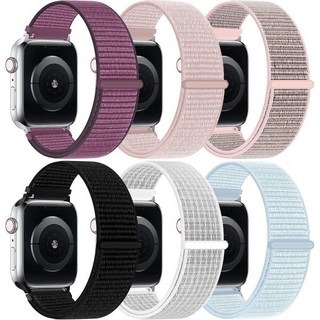 워치스트랩 스마트워치 밴드 6팩 나일론 스포츠 루프 Apple Watch 38mm 40mm 41mm 42mm 44mm 45mm 46mm 49mm 여성 남성 iWatch 시리즈, D:Plum/Rose Pink/Light Pink/Bl, 42mm(Series 3)/44/45/46/49mm
