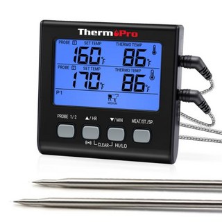 자동온도조절기 온도컨트롤러 ThermoPro LCD BBQ 주방 오븐 듀얼 디스플레이 TP17 요리용 백라이트 디지털 그릴 고기 프로브, 1개