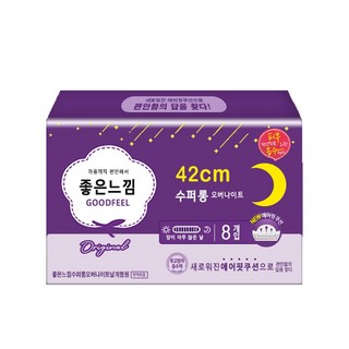 좋은느낌 수퍼롱 에어핏쿠션 오버나이트 8개입x10팩/날개형 생리대, 오버나이트 이상, 8개입, 10개