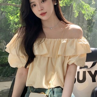더그랜 오프숄더 셔링 반팔 블라우스