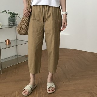 럭키제이 여성용 주머니 배기 바지 밴딩 팬츠