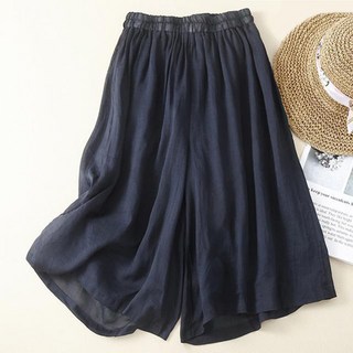 ROYALBELLE 여성 하이웨스트 와이드 팬츠 면마 7부 바지 여유핏 얇은 쿨링 팬츠 데일리룩 K041103