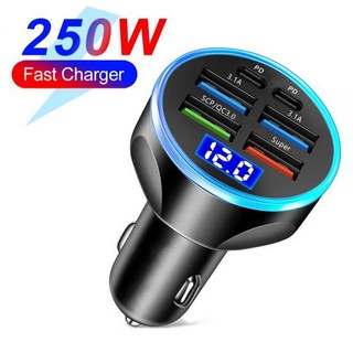 차량충전기 멀티소켓 급속 차량용 고속 충전 충전기 아이폰 호환 100W 6 포트 PD QC3.0 USB C 전화 C타입 어댑터, 6 Port Volt display