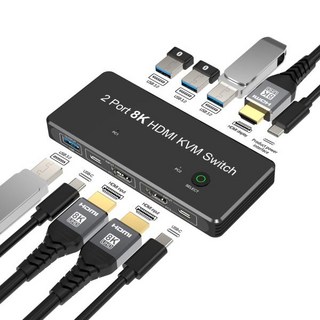 듀얼 HDMI 2.1 B KVM 스위치 DP IN 출력 혼합 포트 8K 0Hz 144Hz 공유 노트북 DELL 모니터