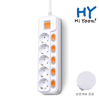 하이윤 국산 현대 개별+과부하차단 스위치 멀티탭 16A 접지 멀티콘센트 5구, 화이트, 1개, 3m