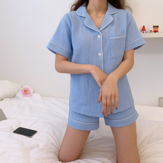 여성 파스텔 파자마 세트 상하의 반팔 반바지 여름 홈웨어 잠옷
