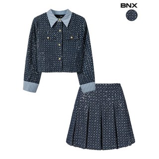 BNX 여성 스트라이프 배색 트위드 스커트 셋업