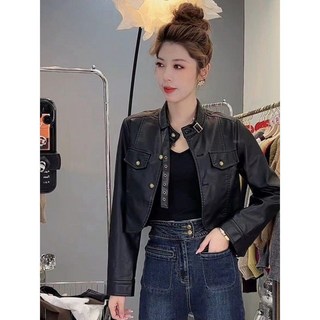 해피유통여성용 봄가을 빈티지 숏 심플 하이넥 베이직 푸가죽 라이더 레더자켓 아우터 LWJ