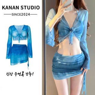 여성 비치웨어 섹시 체형커버 시스루 비키니 수영복 4피스 세트 상품 이미지