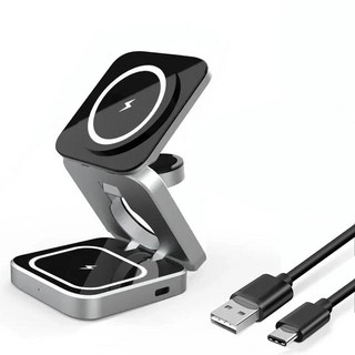 3in 1 고속 무선 충전기 스탠드 독 아이폰 프로 맥스 애플 워치 9 8 거치대 마그네틱 스테이션, 01 black, 1개