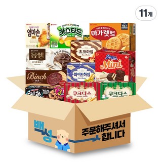 [백성] 사무실 탕비실 과자 간식 스낵 세트 최신제조 안전포장 (쿠크다스+쿠크다스커피+칙촉+빈츠+화이트하임+초코하임+오예스미니+마가렛트+카스타드+엄마손파이+몽쉘), 1세트, 11개