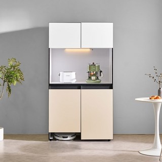 지오 비스포크 800 1000 1200 광폭 상부장 하부장 로봇청소기형 주방수납장 오브제 빌트인 전자렌지대, 1000 LED로봇청소기형, 화이트베이지