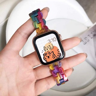 애플워치줄 호환 수지밴드 1/2/3/4/5/6/7/ SE 메탈 스틸 밴드 38/40/41/42/44/45mm, 41mm, 무지개