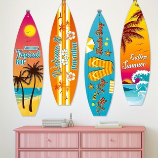 서핑 보드 파티 배너 여름 벽장식 벽 벽걸이 걸이형 해변 장식 테마 하와이 루, 1. 4Pcs Surfboard