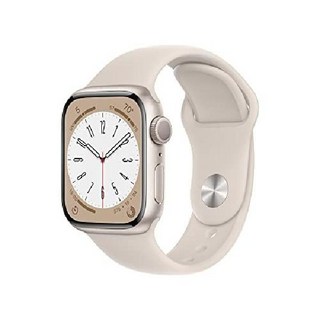 애플 워치 시리즈 8 apple watch GPS 41mm 화이트 스포츠 밴드 실버 알루미늄 케이스 포함 스마트 워치 M/L 방수, 스타라이트 알루미늄 케이스