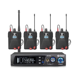 Debra ER102 UHF 이어폰 모니터 무선 시스템 단일 채널 소규모 콘서트 및 홈 시어터용 다중 송신기 포함, with 4 receivers